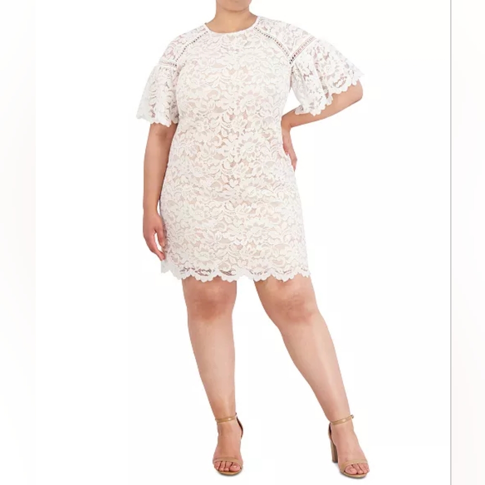 Vince Camuto Lace White/Tan Mini Dress 16W